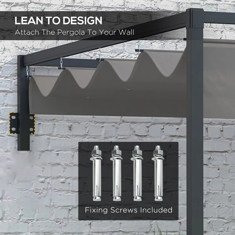 Best 2 x 3(m) Lean To Steel Pergola, with Moving Fabric Canopy - Dark Grey - Image 4