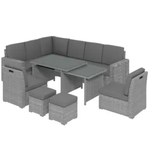 Best Seven-Piece Rattan Garden Sofa Set, with Expanding Table - Light Grey