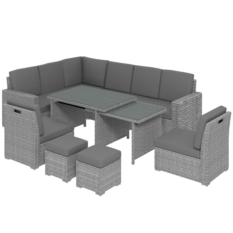 Best Seven-Piece Rattan Garden Sofa Set, with Expanding Table - Light Grey