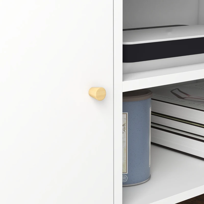 Best TV Stand Cabinet up to 55 Inches, TV Unit with Storage Shelves and Wood Legs for Living Room, Bedroom, White - Image 8