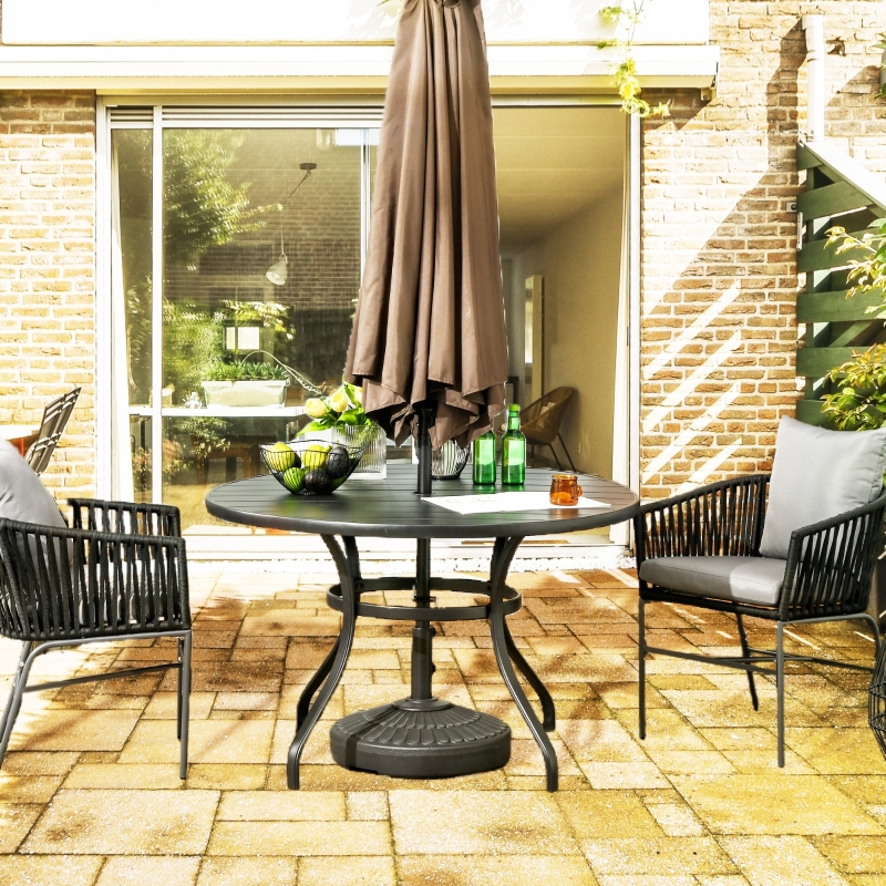 Best Garden Table with Parasol Hole, Outdoor Dining Garden Table for Four Persons, Round Patio Table with Slatted Metal Top, Black - Image 10
