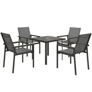 Best Five-Piece Metal Dining Set, with Glass-Top Table - Grey