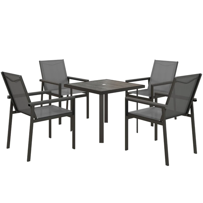 Best Five-Piece Metal Dining Set, with Glass-Top Table - Grey