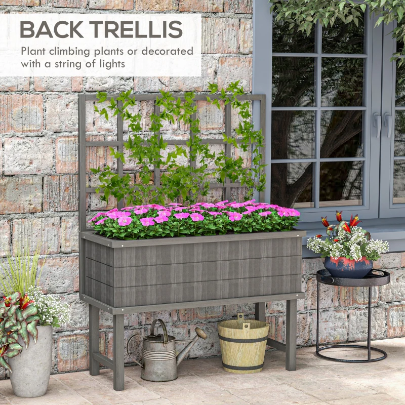 Best 45 x 105cm Wooden Garden Planter, with Trellis - Grey - Image 4