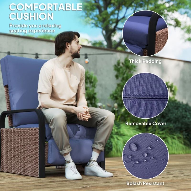 Best 140° Reclining Rattan Armchair - Brown/Blue - Image 6