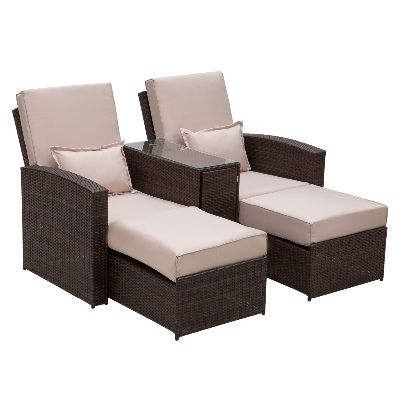 Best 2-Seater Rattan Sofa Lounger Set-Brown - Image 11