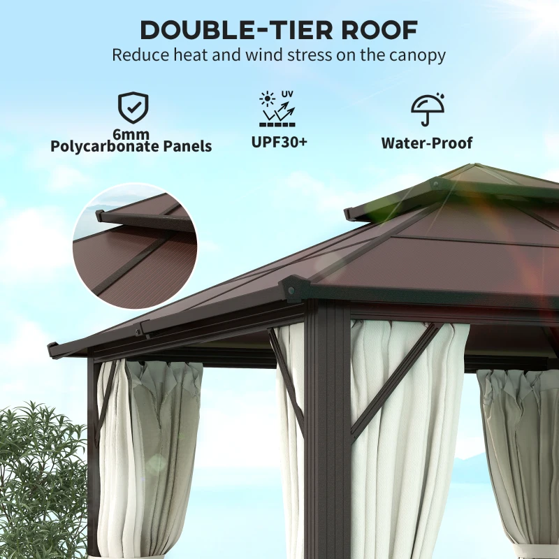 Best 3 x 3(m) Hardtop Gazebo Canopy with UPF30+ Double Polycarbonate Roof, Aluminium Frame Garden Gazebo Permanent Pavilion with Mosquito Netting and Curtains for Patio, Deck, Beige - Image 4
