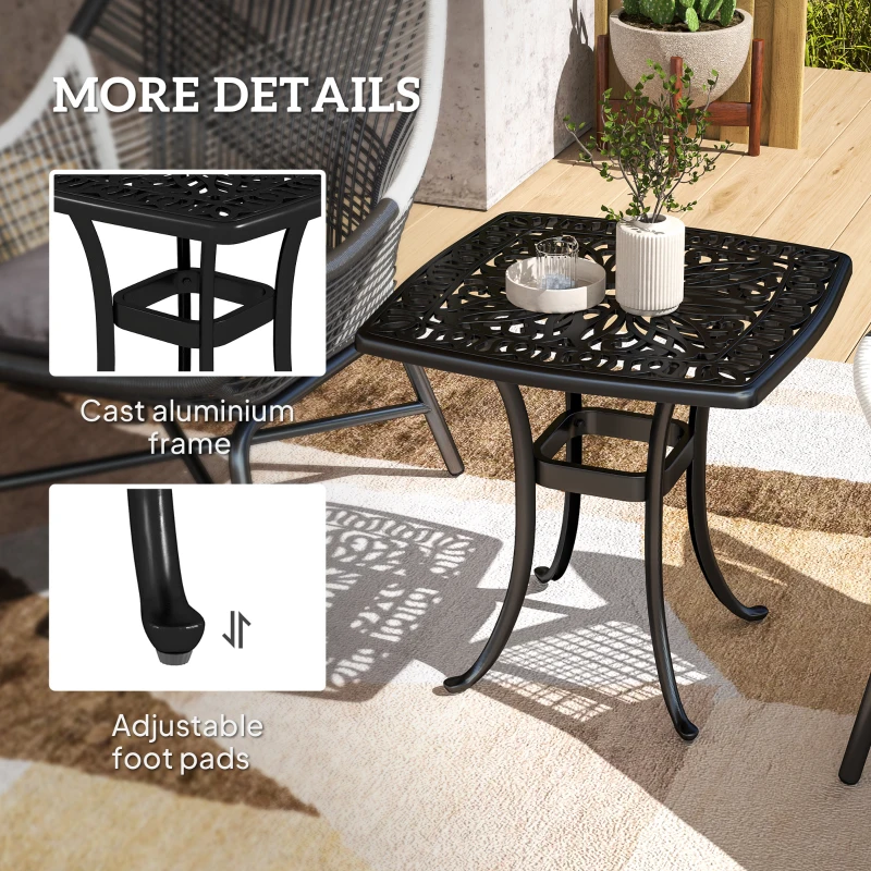 Best Outdoor Garden Table with 38mm Dia. Umbrella Hole, Cast Aluminium Patio End Table with Anti-slip Foot Pads for Garden, Patio, Balcony, 54 x 54cm, Black - Image 6