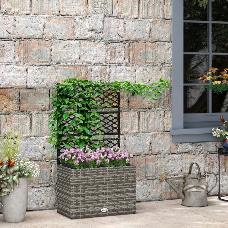 Best 22L Garden PE Rattan Planter with Trellis, Free Standing Flower Raised Bed with Two Plant Boxes for Garden, Garden Planter for Climbing Plants, 57cm x 30cm x 107cm, Mixed Grey - Image 2