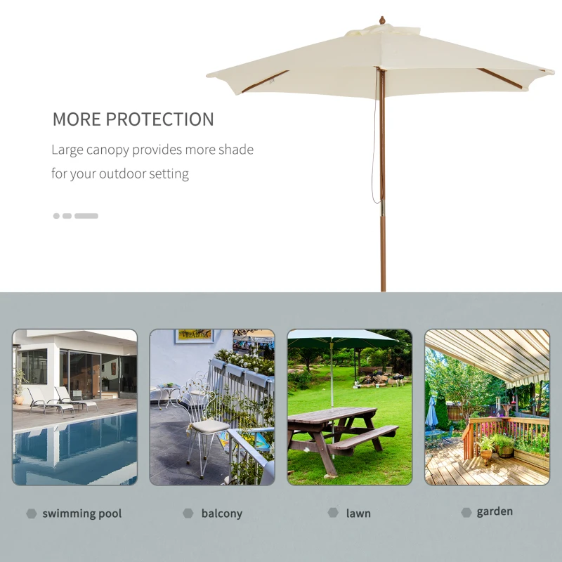 Best 2.5m Wood Garden Parasol Sun Shade Patio Outdoor Wooden Umbrella Canopy, Table Market Umbrella with Vent, 38mm Pole, Rope Pulley Mechanism, Cream White - Image 6