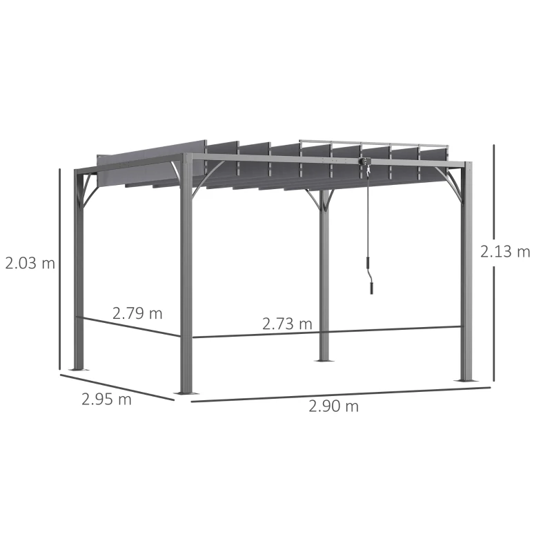 Best 3 x 3(m) Outdoor Pergola with Retractable Roof, Aluminium Louvered Patio Gazebo Canopy for Lawn Garden Patio, Grey - Image 3
