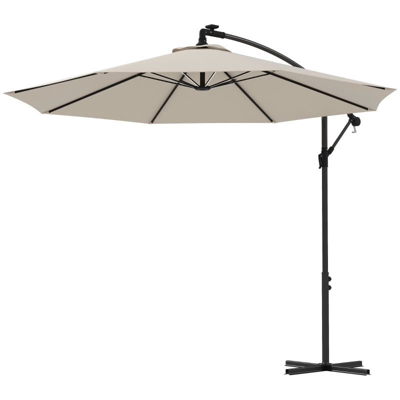 Best 3m Solar LED Light Offset Cantilever Parasol - Beige - Image 11