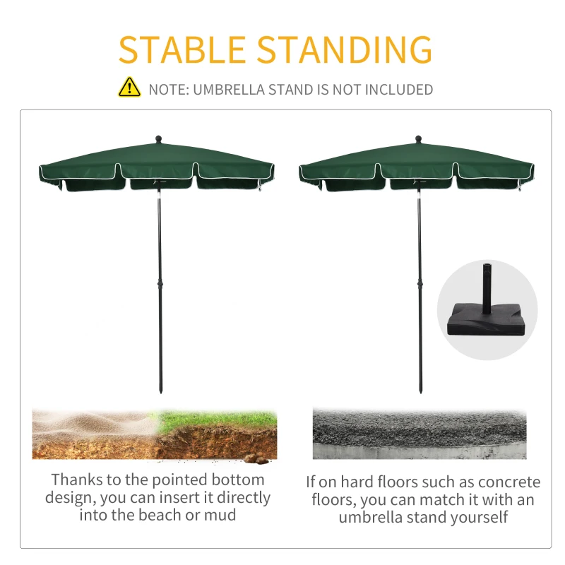 Best Garden Parasol Umbrella, Outdoor Market Table Umbrella with Ruffles & Aluminium Pole, Rectangular Tilting Parasol Sun Shade Canopy, 2 x 1.3m, Green - Image 6