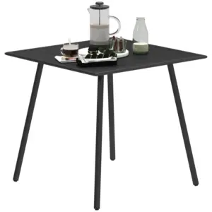 Best Square Garden Table with Slat Top, Steel Frame, Outdoor Table for 4 Person, 80 x 80 x 74 cm, Black