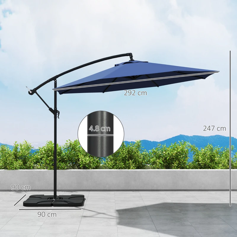 Best 3m Overhanging Parasol, with Base, Weights and Cover - Blue - Image 3
