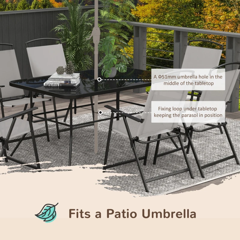 Best Seven-Piece Garden Dining Set, with Glass-Top Table and Folding Chairs - Grey - Image 6