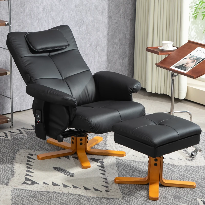 Best Faux Leather Massage Recliner Chair, with Storage Ottoman - Black - Image 2