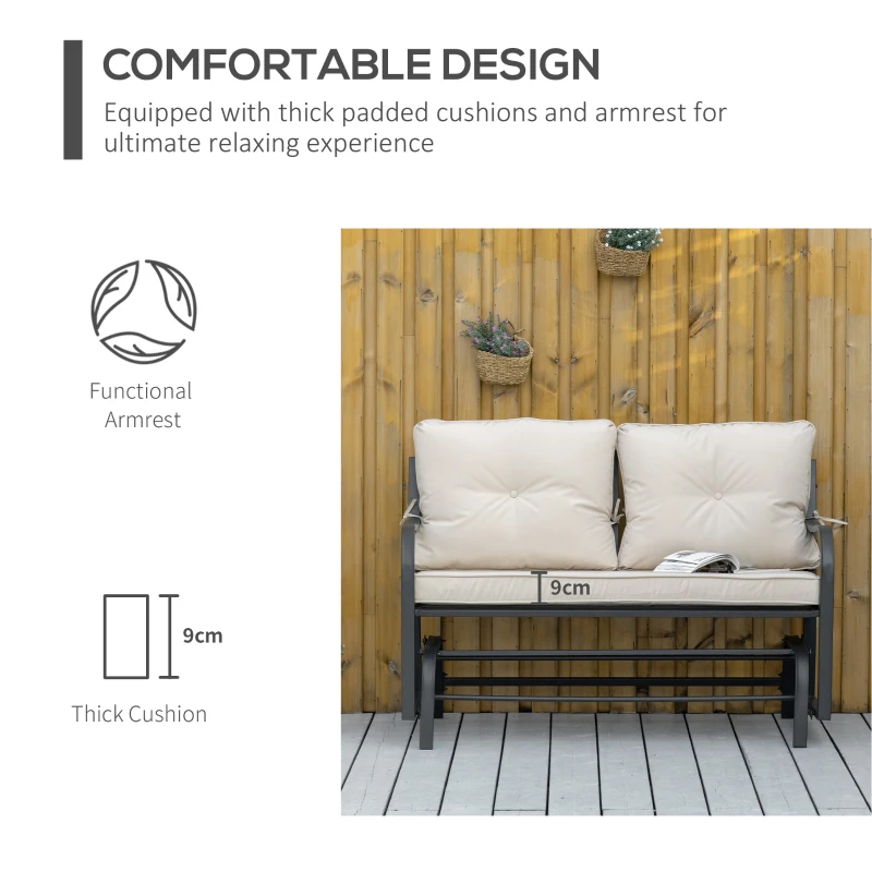 Best 2-Person Outdoor Loveseat Glider Bench Rocking Chair for Patio, Garden, Yard, Porch with Armrest and Cushions, Khaki - Image 7