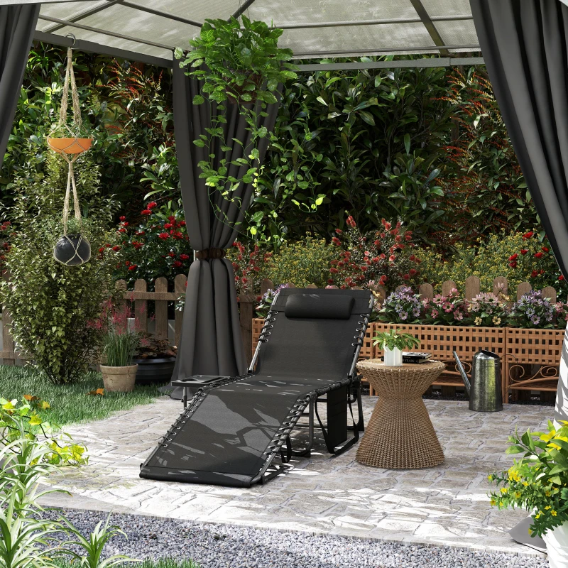 Best Five-Position Reclining Sun Lounger - Black - Image 2