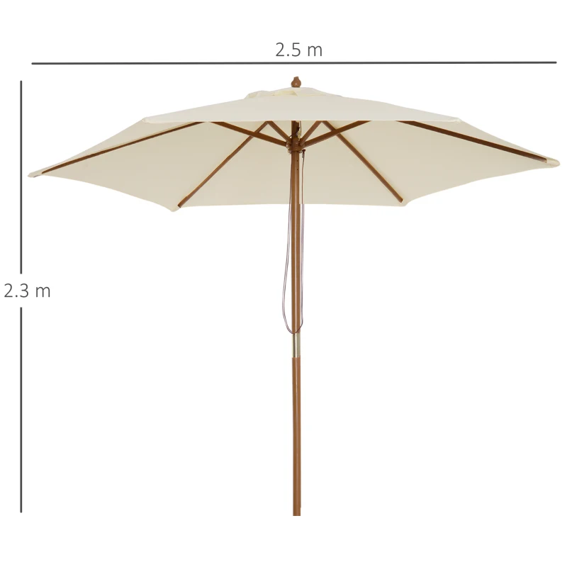 Best 2.5m Wood Garden Parasol Sun Shade Patio Outdoor Wooden Umbrella Canopy, Table Market Umbrella with Vent, 38mm Pole, Rope Pulley Mechanism, Cream White - Image 3