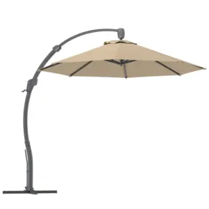 Best 3(m) Garden Cantilever Parasol, Round Overhanging Umbrella with Crank Handle, Cross Base, Aluminium Frame and 360° Rotation, Banana Patio Umbrella for Outdoor Sun Shade, Khaki