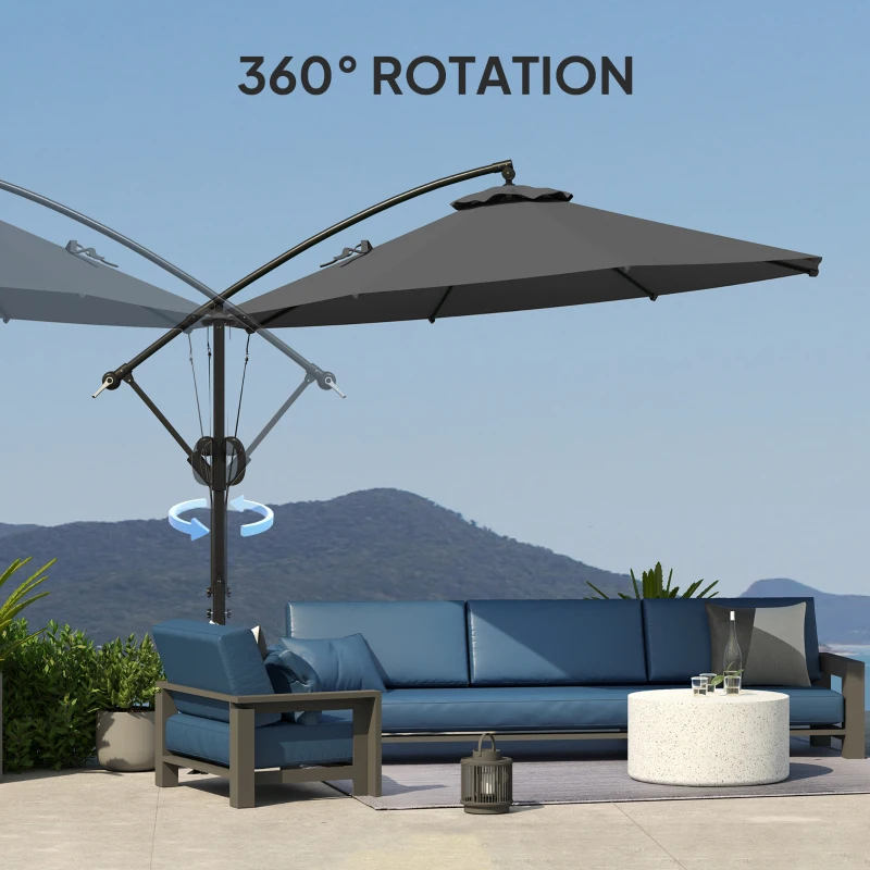 Best 3(m) Garden Cantilever Parasol with Cover and Wind Protection Strap, Round Overhanging Umbrella with Crank Handle and Tilt, Banana Patio Umbrella for Outdoor Sun Shade, UPF50+, Grey - Image 7