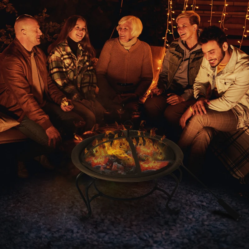 Best Metal Firepit Bowl Outdoor Round Fire Pit w/ Lid, Log Grate, Poker for Backyard, Camping, BBQ, Bonfire, Wood Burning Stove, 56 x 56 x 45cm, Black - Image 2