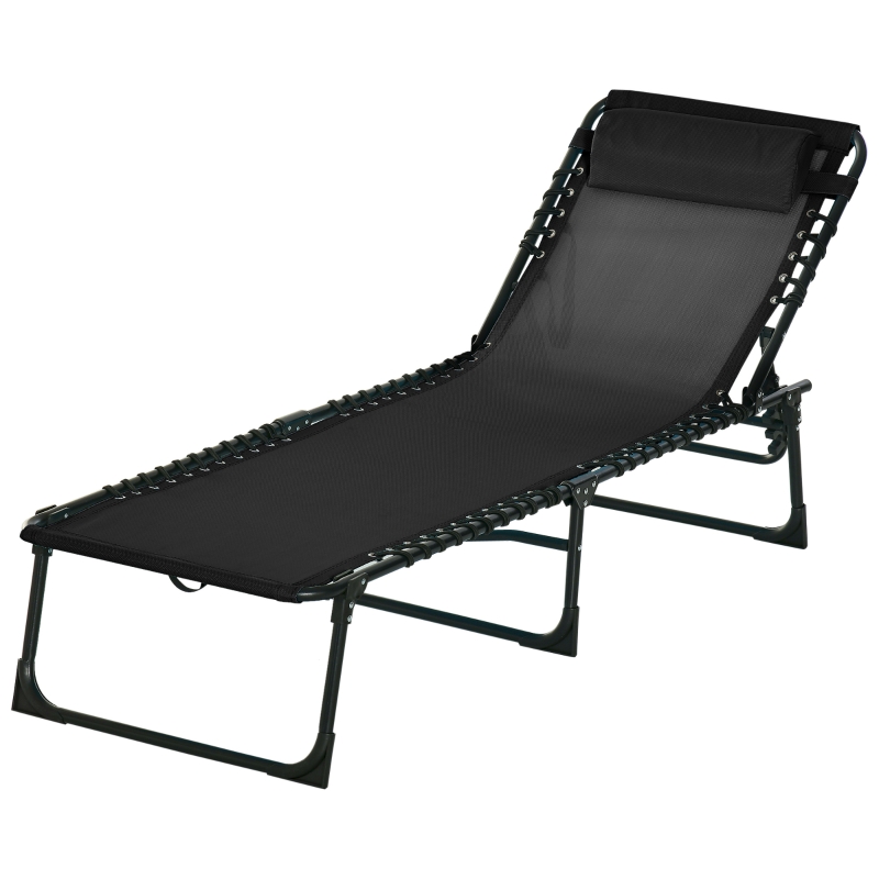 Best Foldable Sun Lounger, Outdoor 4 Level Adjustable Backrest Reclining Chaise Chair, Steel Frame Recliner Chair for Camping, Hiking, Black - Image 11