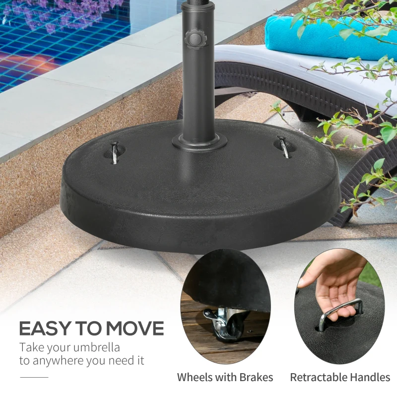 Best 23.5kg Resin Garden Parasol Base with Wheels and Retractable Handles, Round Outdoor Market Umbrella Stand Weight for Poles of Φ38mm to Φ48mm, Black - Image 5