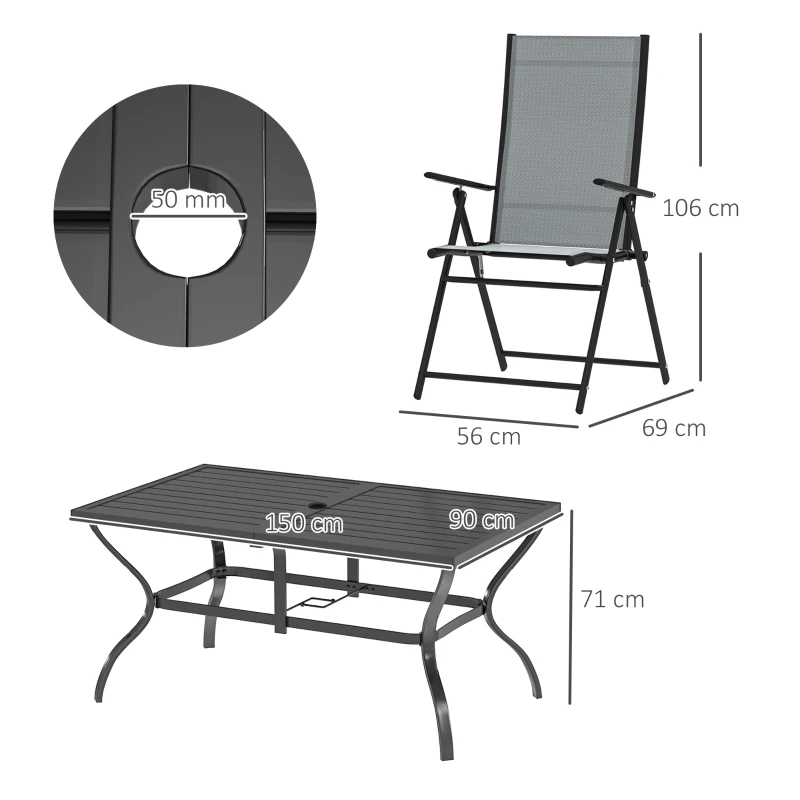 Best Seven-Piece Steel Outdoor Dining Set, with Parasol Hole - Grey - Image 3