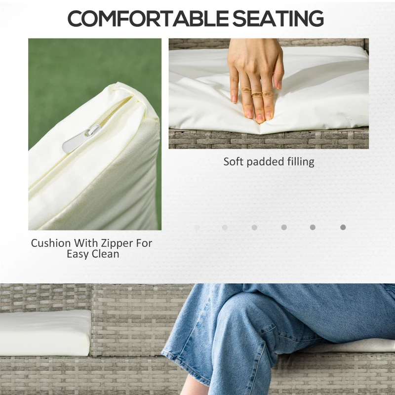 Best Two-Seat Rattan Chair, with Middle Table - Grey - Image 5