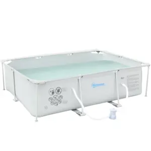 Best Steel Frame Pool with Filter Pump, Filter Cartridge, Reinforced Sidewalls Rust Resistant Above Ground Swimming Pool 292 x 190 x 75cm, Grey