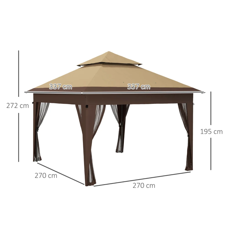 Best 3 x 3(m) Pop Up Gazebo with Mosquito Netting, 1 Person Easy up Marquee Party Tent with 1-Button Push, Double Roof, Carry Bag, Sandbags, Height Adjustable Instant Shelter, Khaki - Image 3