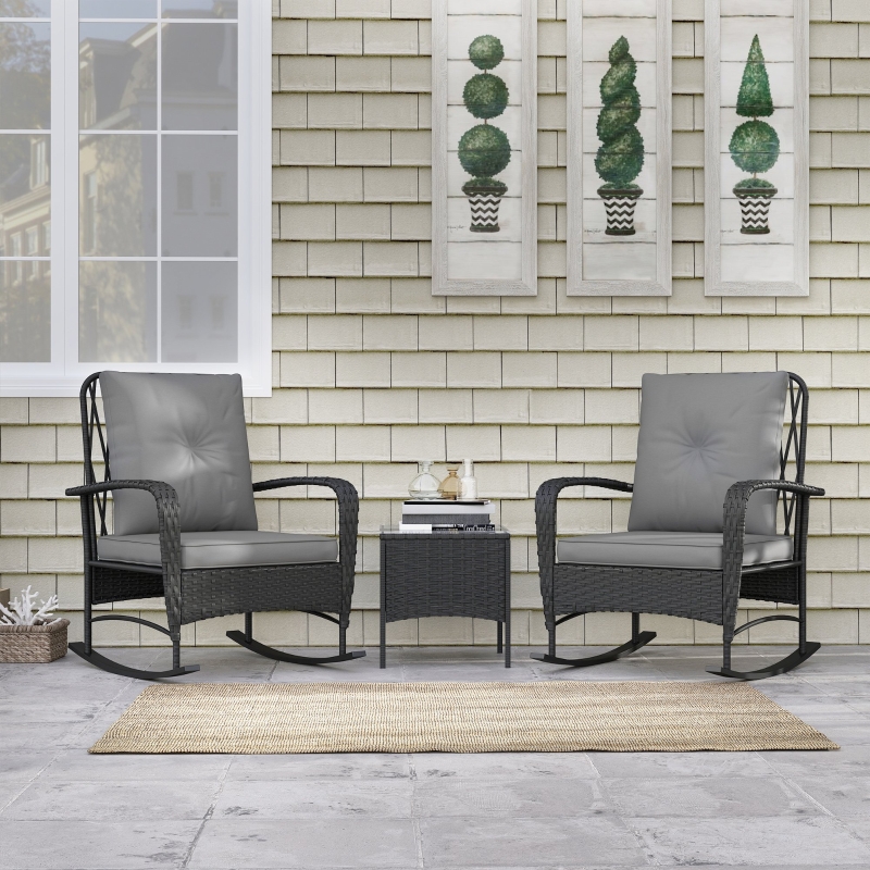 Best Three-Piece Rocking Chair Rattan Bistro Set - Black - Image 9