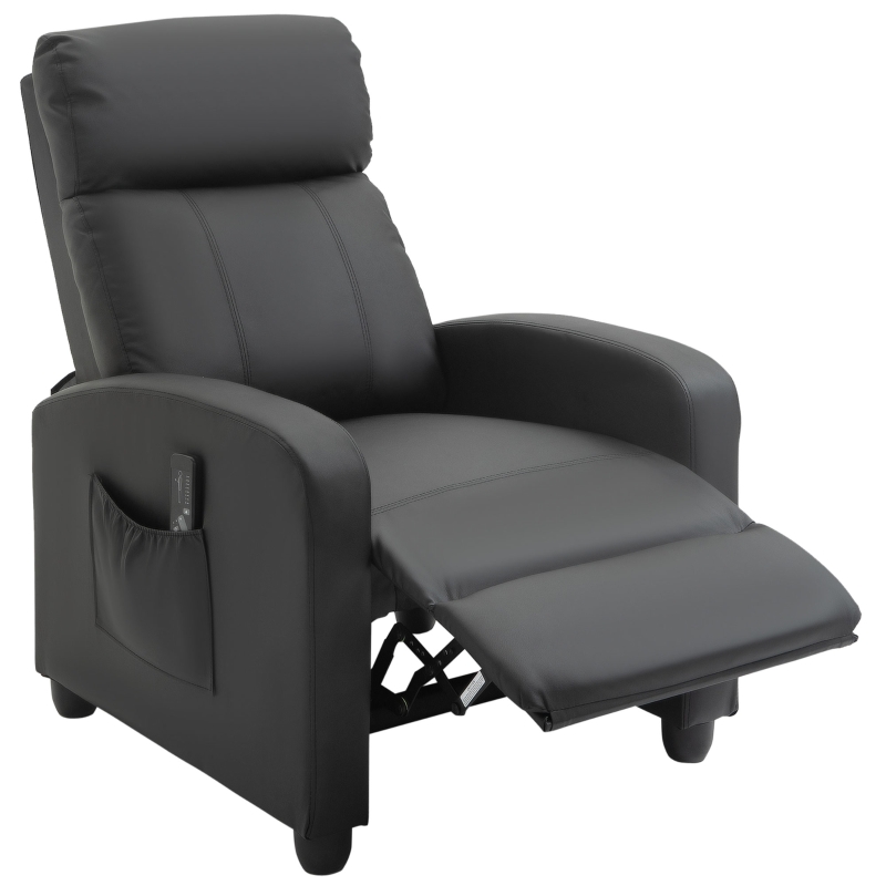 Best Recliner Armchair, Massage Faux Leather Push Back Reclining Chair with Adjustable Leg Rest, Side Pocket, for Home Living Room Theatre, Black - Image 11