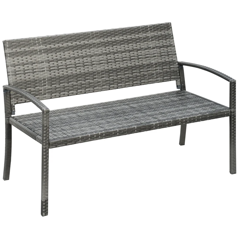 Best 2 Seater Poly Rattan Garden Bench, All Weather Wicker Garden Loveseat, Outdoor Seating Bench with 240 Load Capacity, Backrest and Armrests for Patio, Terrace, Balcony, Grey