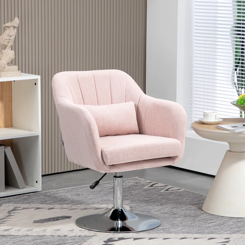 Best Swivel Linen Fabric Accent Chair for Living Room Contemporary Vanity Armchair with Adjustable Height Thick Cushion Lumbar Support Armrest for Bedroom Office Pink - Image 2