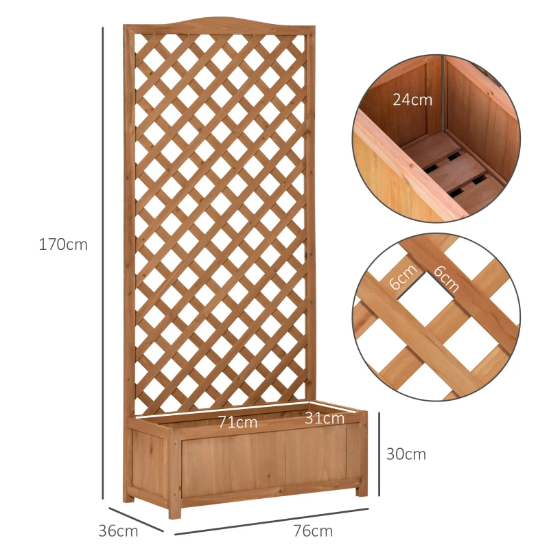 Best 53L Garden Wooden Planter Box with Trellis Free Standing Flower Raised Bed with Lattice for Climbing Plants, 76cm x 36cm x 170cm, Brown - Image 3