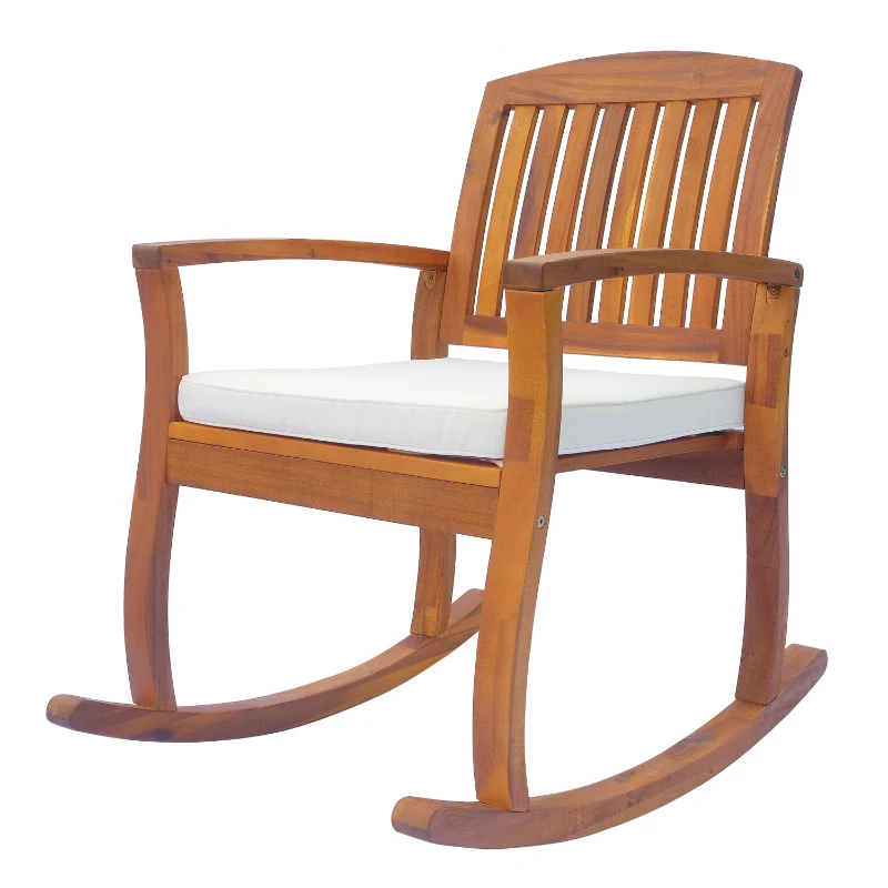 Best Garden Acacia Wood Rocking Chair Deck Indoor Outdoor Porch Seat Rocker with Cushion