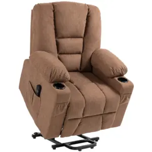 Best Oversized Riser and Recliner Chairs for the Elderly, Fabric Upholstered Lift Chair for Living Room with Remote Control, Side Pockets, Cup Holder, Brown