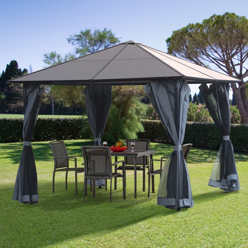 Best 3m x 3m Hardtop Metal Frame Mesh Draped Gazebo Black - Image 10