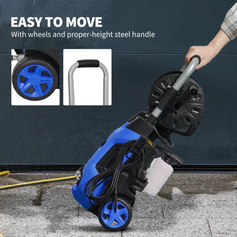 Best 1800W High Pressure Washer, 150 Bar Pressure, 420 L/h Flow, Portable Power Washer Jet Wash Cleaner with Adjustable Nozzle, 6M Hose, Hose Reel, Steel Handle for Home Patio Car Driveway, Blue - Image 8