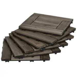 Best 27 Pcs Wooden Interlocking Decking Tiles, 30 x 30 cm Outdoor Flooring Tiles, 2.5㎡ per Pack, for Patio, Balcony, Terrace, Hot Tub, Charcoal Grey