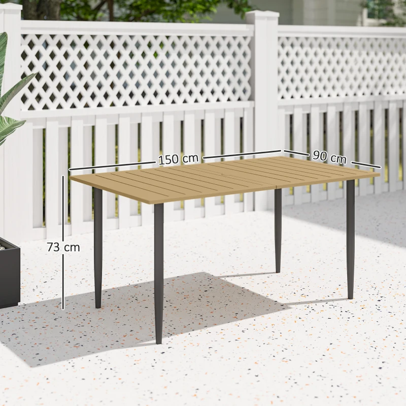 Best Garden Dining Table for 6 Person, Rectangle Outdoor Coffee Table with 5 cm Parasol Hole, Slatted Tabletop and Steel Frame for Patio Balcony, Brown - Image 3