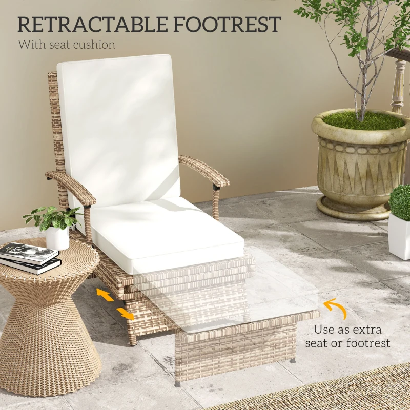 Best 80° Reclining Rattan Lounger - White/Brown - Image 7