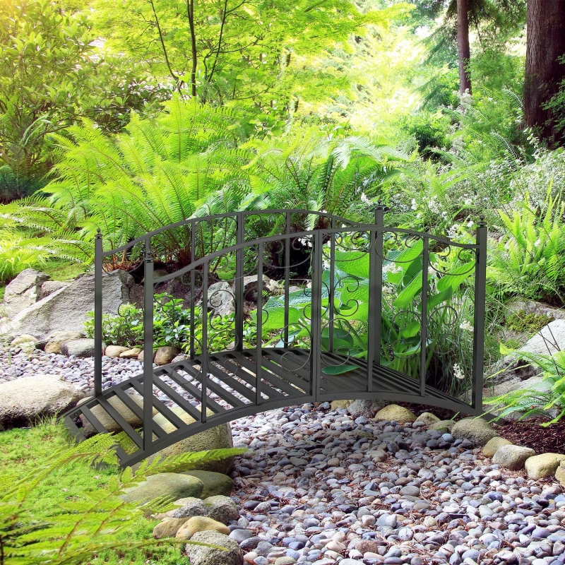 Best 1.2M Metal Decorative Scrollwork Arch Garden Bridge, Black - Image 10