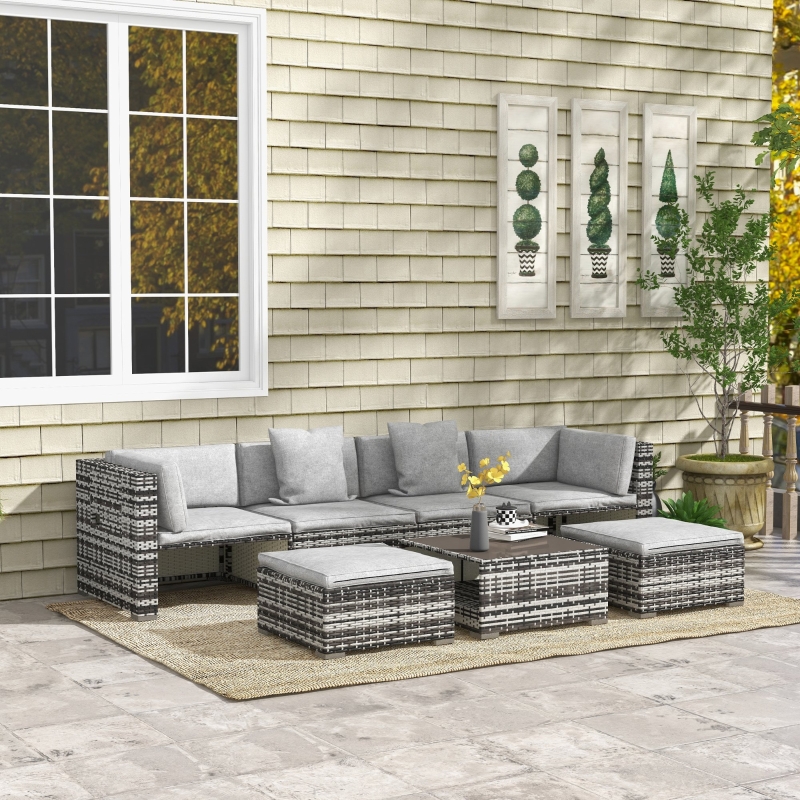 Best Seven-Piece Rattan Patio Furniture Set, with Cushions - Grey - Image 10