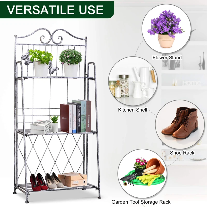 Best Indoor Outdoor Freestanding 3-Tier Garden Plant Stand Metal Flower Display Rack for Potted Plants Balcony Décor 44L x 25W x 96H cm - Image 4