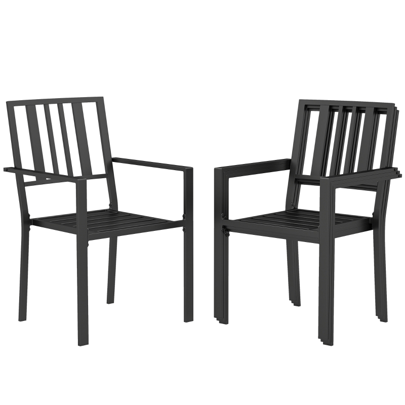 Best Set of Four Minimal Metal Garden Chairs - Black - Image 11