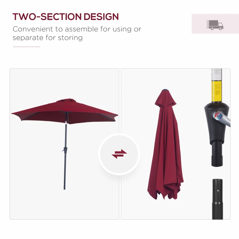 Best 2.6M Garden Parasol Umbrella with Tilt and Crank, Outdoor Sun Parasol Sunshade Shelter with Aluminium Frame, Wine Red - Image 6